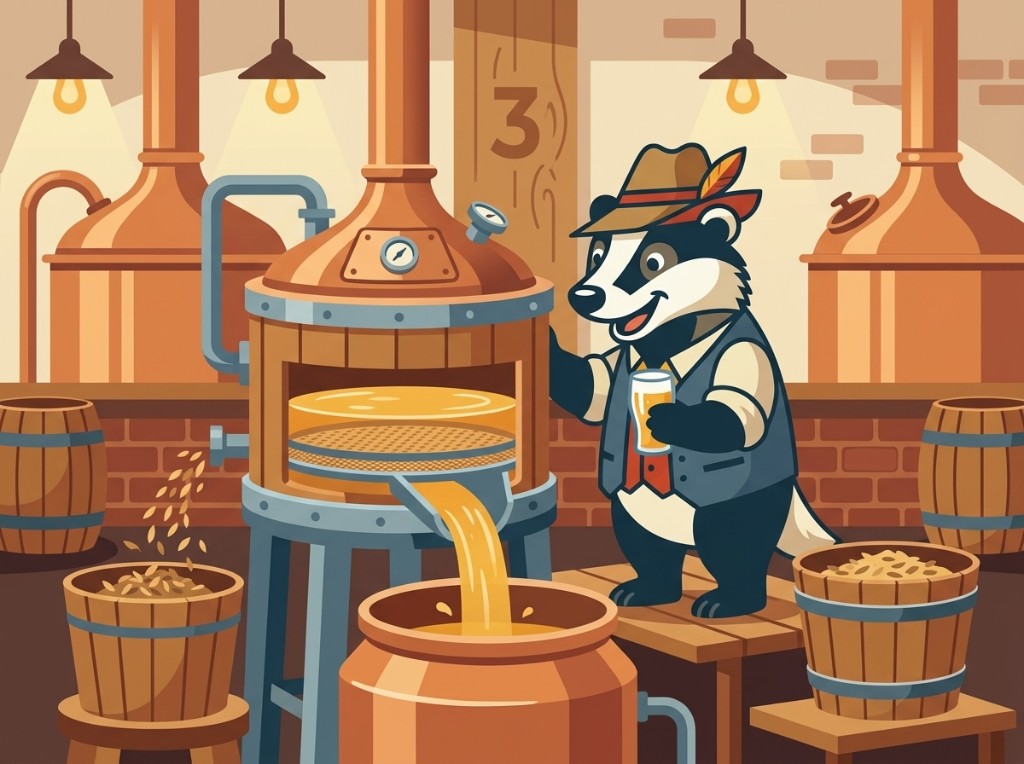 Illustration zur Krefelder Biertradition: der Wienges-Dachs beim Läutern.